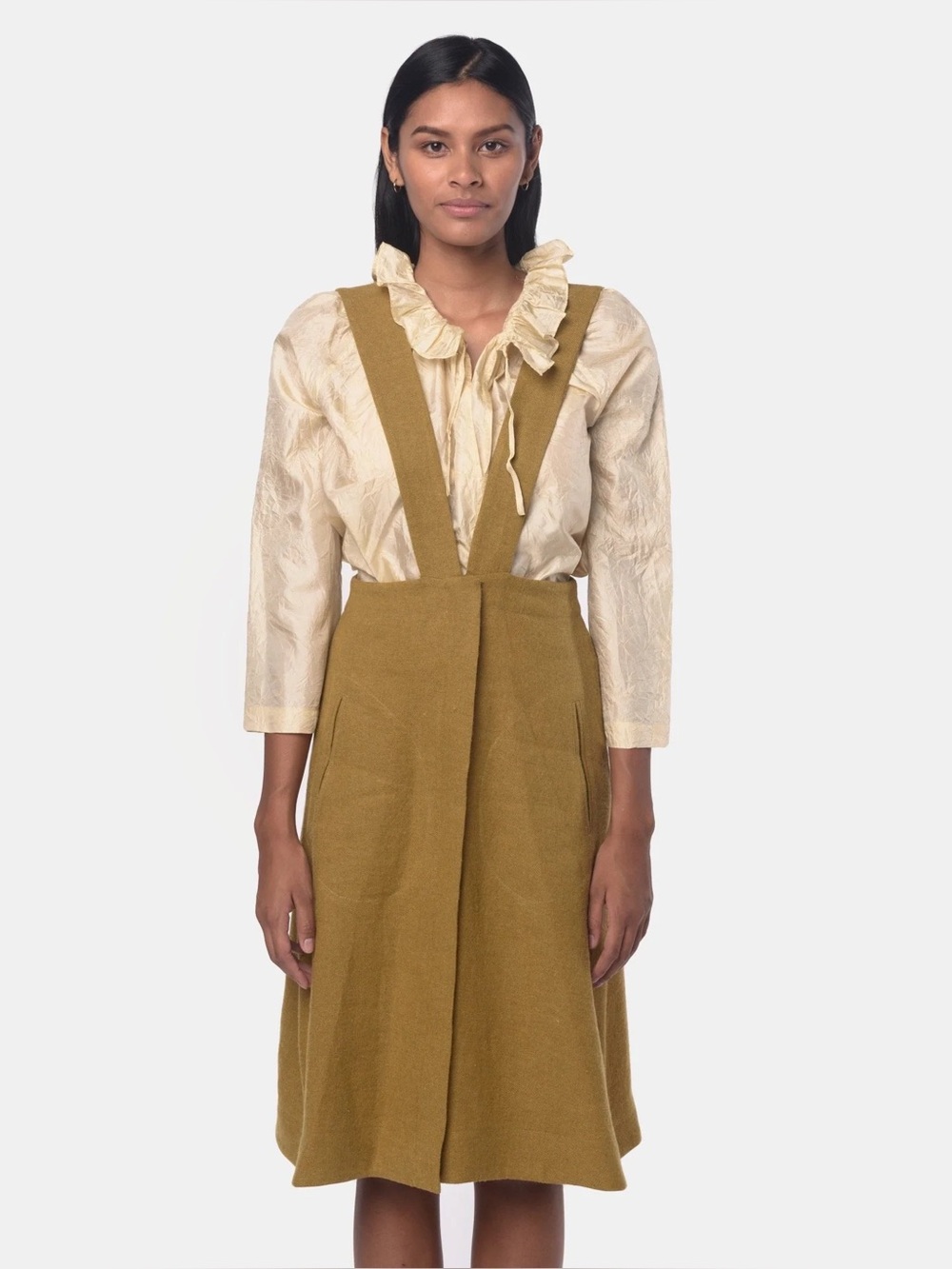 NWT Caron Callahan Renee Ochre Mustard Yellow Linen Wool Dress Suspender Skirt